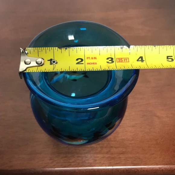 Beautiful Murano Heavy Thick Glass Blue Hand Painted Fish Aquarium Short Vase - Picture 8 of 10